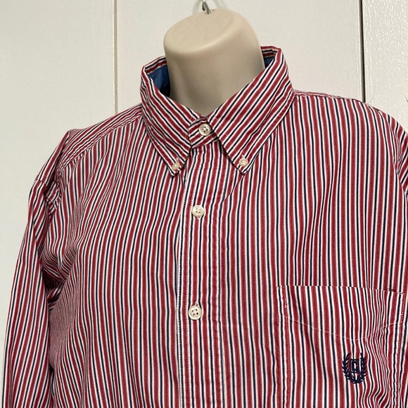 CHAPS Easy Care Men's Shirt Long Sleeve Red Blue Strip Casual Shirt L & XL - Picture 10 of 16